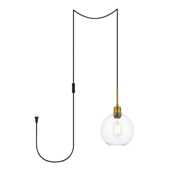 Emett 1 light Brass and Clear glass plug in pendant {1}