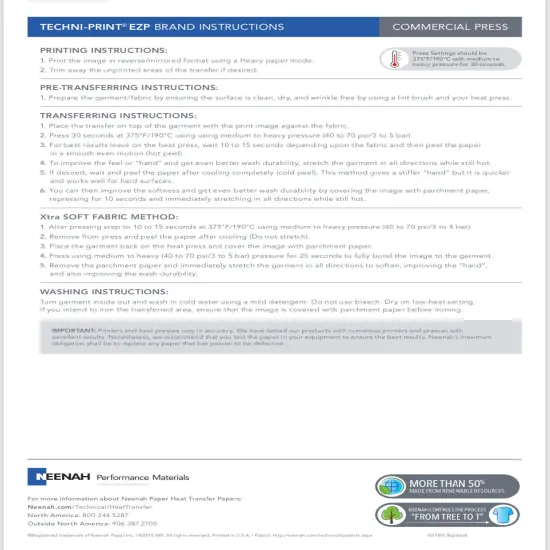 Laser HEAT TRANSFER PAPER Light Techni Print EZP 100 Sheets 8.5&rdquo;x11&rdquo; Made in USA {4}