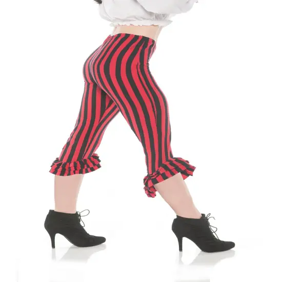 Women's Red and Black Stripes Ruffle Leggings Costume Pants {1}