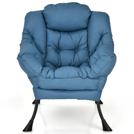Modern Polyester Fabric Lazy Chair with Side Pocket and Tufted Design Perfect for Any Corner Blue {3}
