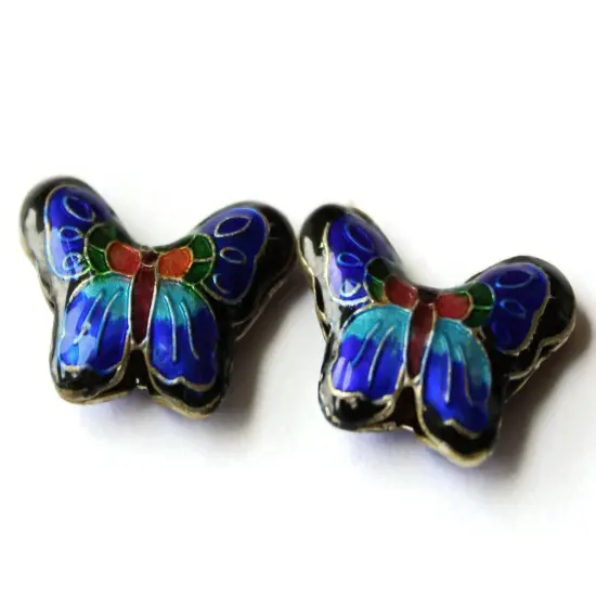 2 23mm Black and Blue Cloisonne Butterfly Beads {2}