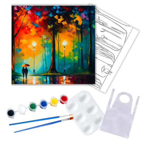 "Autumn Love" DIY Canvas Art Kit, Adult Beginner, Acrylic Paint Size 11x14 inch {1}