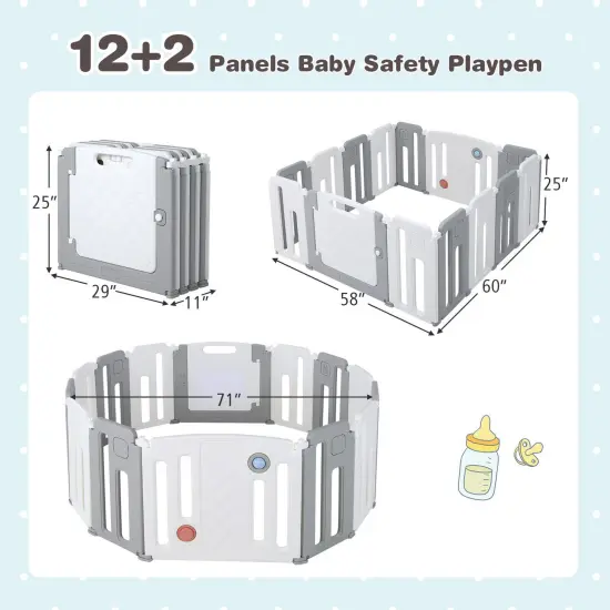 14 Panels Kids Safety Activity Play Center with Drawing Board Grey {5}