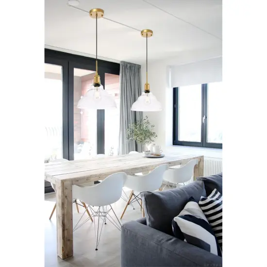 Gil 1 light Brass and Clear seeded glass pendant {2}