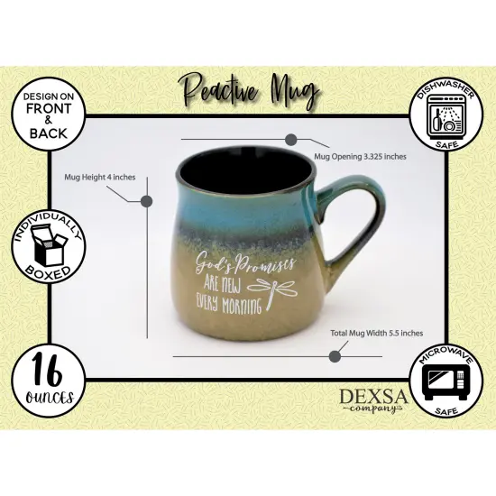 Dexsa God Coffee Tea Soup Ceramic Mug | God's promises are new every morning.| 16 ounce Designer Mug with Inspiring Sentiment | Elegant Pottery Look {5}