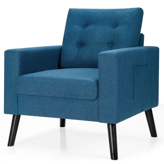 Modern Button Tufted Accent Chair with Rubber Wood Legs and Wide Backrest Ideal for Any Room Blue {3}