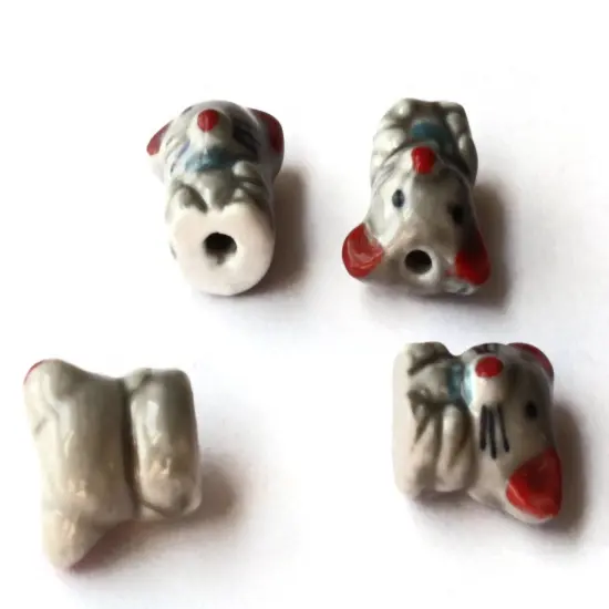 Gray and Pink Porcelain Mouse Beads {5}