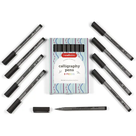 Incraftables Calligraphy Pens for Beginners and Professional (9pcs). Calligraphy Markers for Writing & Drawing. Brush Pens Calligraphy Set for Kids & Adults. Black Brush Pens for Hand Lettering {1}