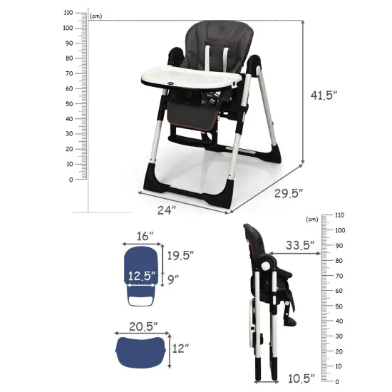 Foldable High chair with Multiple Adjustable Backrest Grey {3}