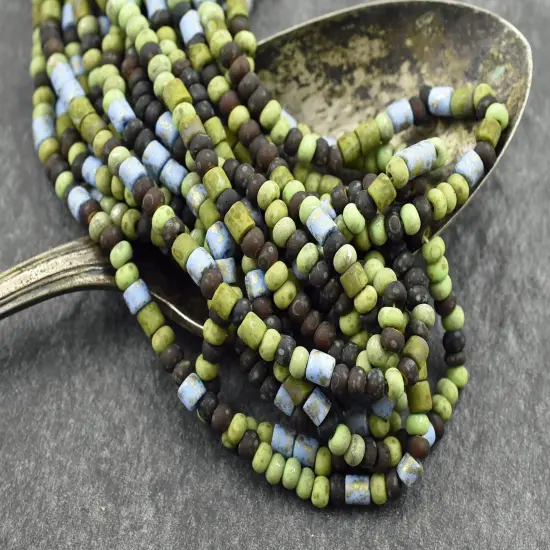 6/0 Aged Matte Demeter Tube Picasso Mix Seed Beads (21" Strand) {2}