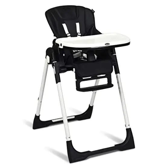Foldable High chair with Multiple Adjustable Backrest Black {2}