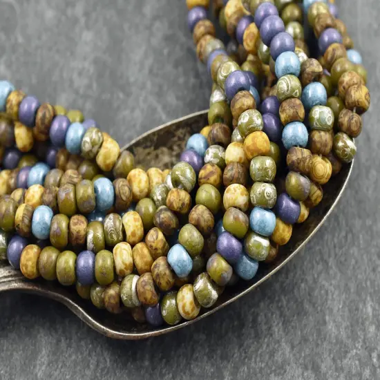 2/0 Aged Cookie Dough Mosaic Picasso Mix Seed Beads (18" Strand) {3}