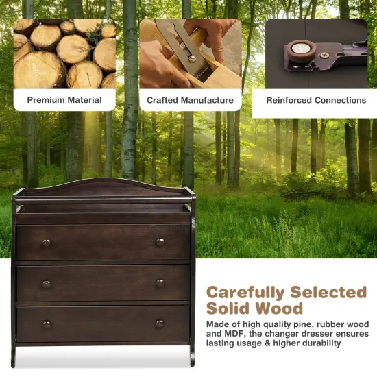 Baby Changing Table Infant Diaper with 3 Drawers and Safety Belt Brown {1}