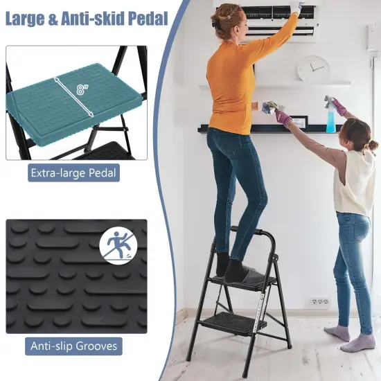 Costway 2 Step Ladder Folding Step Stool 330lbs Capacity with Anti-Slip Pedal & Handle {6}