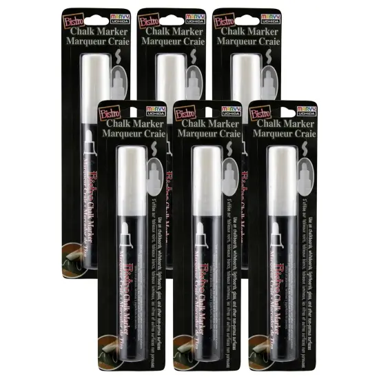 Bistro White Chalk Marker, Broad Tip, Pack of 6 {1}