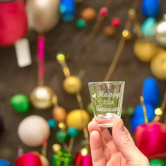 2oz Happy 25th Anniversary shot glass {4}
