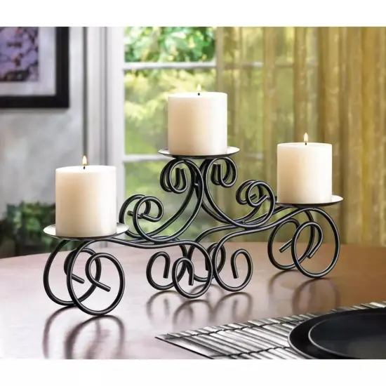 Iron Tuscan Gracious Curvy Centerpiece Triple Candleholder Decoration Stand {2}
