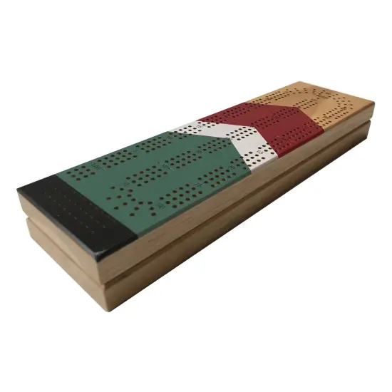 WE Games Cabinet Cribbage Set - Nautical Print - Solid Wood Continuous 3 Track Board {2}