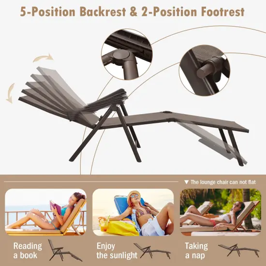 Patio Foldable Chaise Lounge Chair with Backrest and Footrest Brown {6}