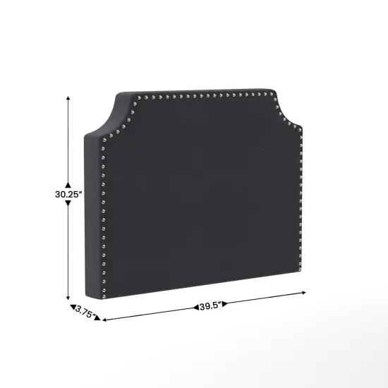 Merrick Lane Ribas Contoured Faux Leather Headboard with Studded Upholstery, Dual Hanging Options, Charging Station with 2 Outlets, USB Port, USB-C Port Gray Linen {5}