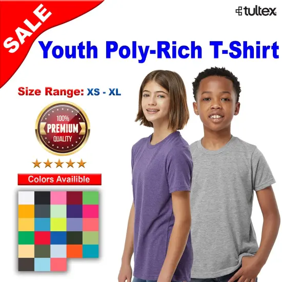 Tultex&reg; Youth Crew neck Short Sleeve Poly Rich T-Shirt Heather Purple {2}