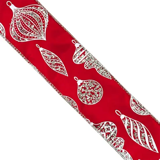 Designer’s Shop WR 63-5184 Holiday Glitter Silver Ornaments Wired edge ribbon 2.5” x 10 yard {4}