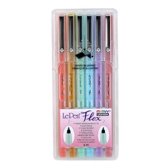 LePen&reg; Flex Marker, Brush Tip, Pastel, 6 Per Set, 2 Sets {3}