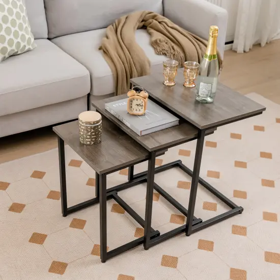 3 Pieces Multifunctional Coffee End Table Set Oak {1}