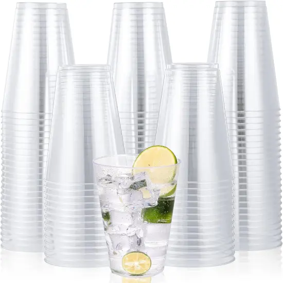100 Pack 14 oz Plastic Cups - Disposable Heavy-duty Tumblers Clear {1}