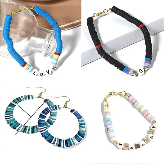 4300+ Pieces Clay Beads Bracelet Making Kit,24 Colors Flat Preppy Beads for Friendship Bracelets,Polymer heishi Beads with Charms,Gifts Crafts Set for Girls 6-12 {6}