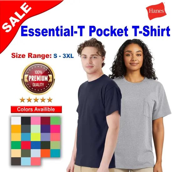 Hanes&reg; Essential-T Pocket Crew Neck Short Sleeve T-Shirt Black {3}