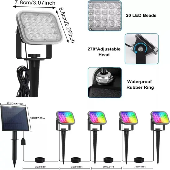 T-SUN RGB Solar Spotlight Outdoor Color Changing Spot Lights Waterproof Garden {4}