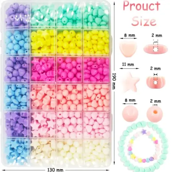 720 Pieces Candy Color Acrylic Heart Beads Star And Round Beads, Colorful Assorted Plastic Pastel Circle Shape Cute Loose Beads Bulk for Bracelets Jewelry Making DIY Crafts Necklace {1}