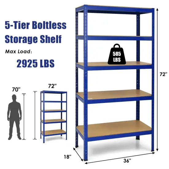 5 Tier Garage Storage Shelf Heavy Duty Steel Rack with Adjustable MDF Shelves for Home and Shop Blue {4}