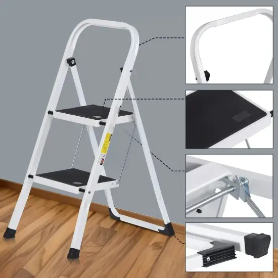 2 Step Ladder Folding Step Stool with Wide Anti-Slip Pedal Convenient Handgrip {2}