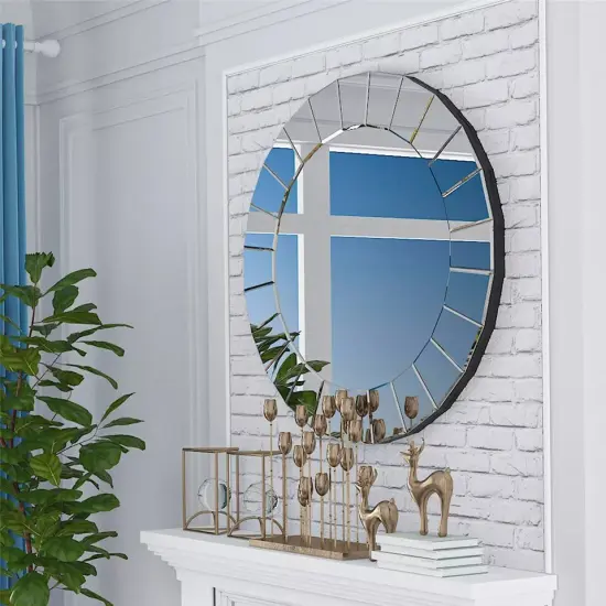 Wisfor Round Decorative Bathroom Mirror Accent Mirror w/Irregular Beveled Edge {3}