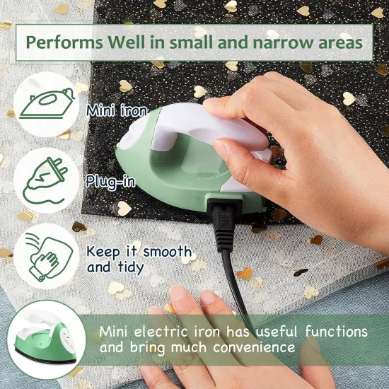 Iron Mini Heat Press Mini Iron Portable Handy Heat Press Small Iron with Charging Base Accessories for Beads Patch Clothes DIY Shoes T-Shirts Heat Transfer Vinyl Projects (Green) {5}