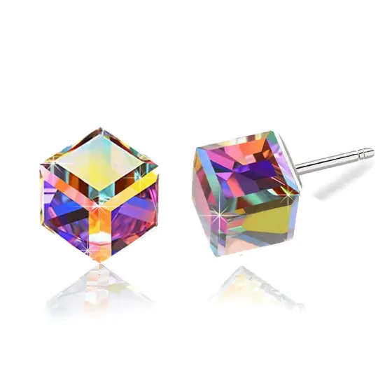 Crystal Drop Stud Earrings for Women Fashion S925 Sterling Silver Hypoallergenic Jewelry (Rainbow) {2}