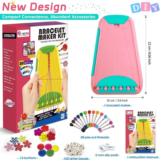 Friendship Bracelet Making Kit - Arts & Crafts Gift for Kids Ages 6-12 Pink/cyan {3}