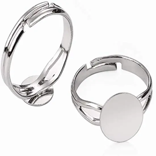 40 Pieces Findings Assortments Blank Rings- Silver Plated Adjustable Flat 12mm Ring Base Blank Jewelry Findings {1}