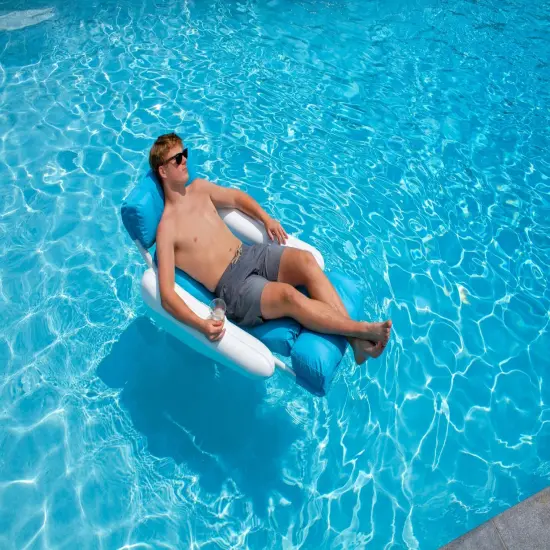Swim Central Inflatable Swimming Pool Floating Lounge Seat - 66" - Blue and White {5}