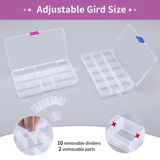4 Pck Jewelry Organizer, SMALL Transparent Plastic Bead Organizers(15 grids) with Movable Dividers Earring Storage Containers Bead Holders, Size 6.9&times;3.9&times;0.9in {6}
