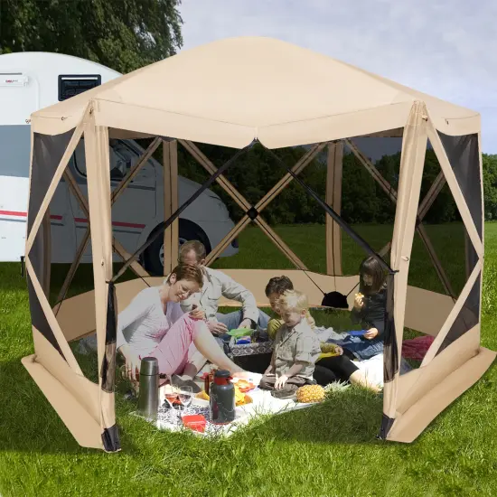 11.5 X 11.5 Ft Pop-up Screen House Tent With Portable Carrying Bag Coffee {1}
