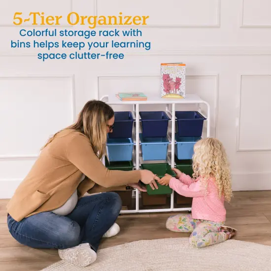 5-Tier Storage Rack with 15 Cubby Bins 5x3, Multipurpose Organization Earthtone {3}