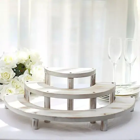 3 Whitewashed 3 Tier Wooden CUPCAKE STANDS Semicircle Dessert Pedestals Events {2}
