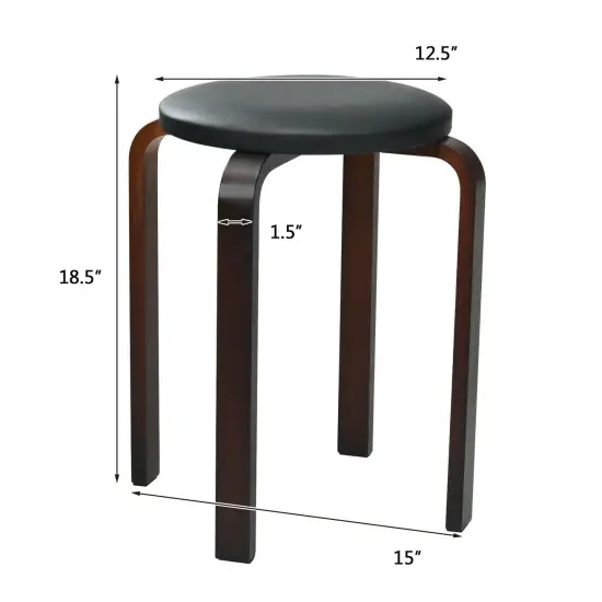 Set Of 4 Bentwood Round Stool Stackable Dining Chairs With Padded Seat Black {5}