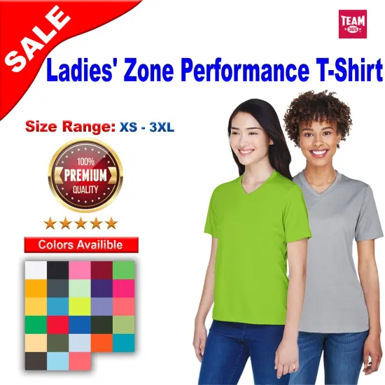 Team&reg; Ladies Zone Performance V-Neck Short Sleeve T-Shirt Safety Yellow {2}