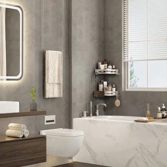 Shower Corner Shelf Caddy 2 Pack shower Organizer Corner No Drill Shower Storage Rust Proof Bathroom Corner Wall Shelf shampoo holder Silver {2}