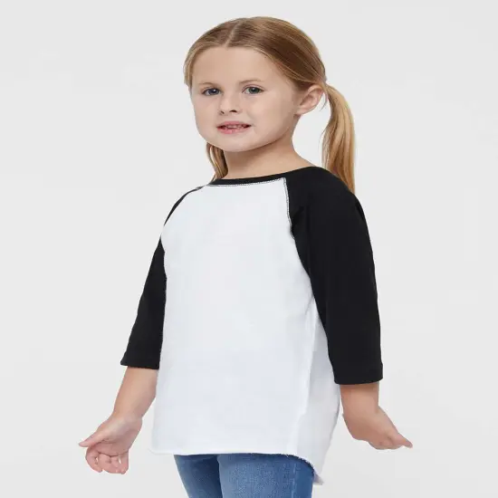 Rabbit Skins&reg; Toddler Classic 3/4 Sleeve Baseball Tee - 3330 Vntg Hth/Vng Tr Nvy {7}
