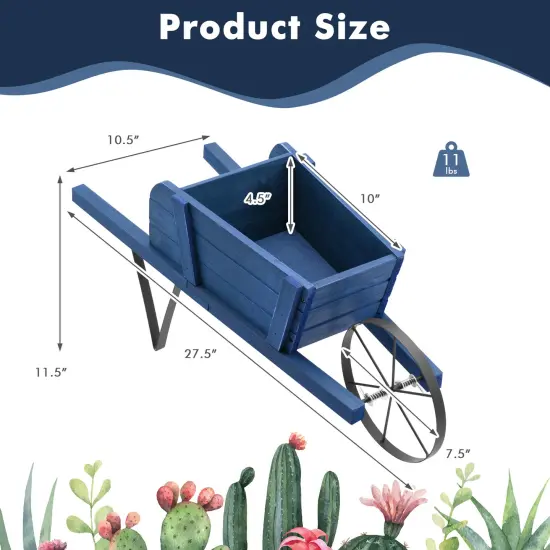 Wooden Wagon Planter With 9 Magnetic Accessories For Garden Yard Blue {4}